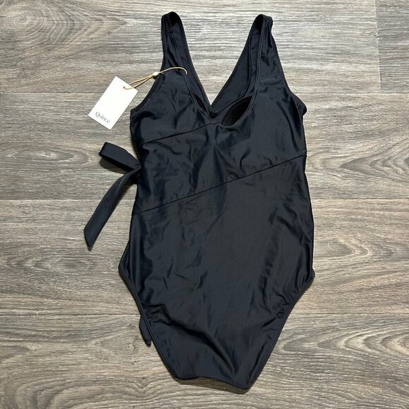 Quince Italian Maternity Plunge Wrap One Piece Swimsuit Black Small Bathing Suit - Picture 5 of 9